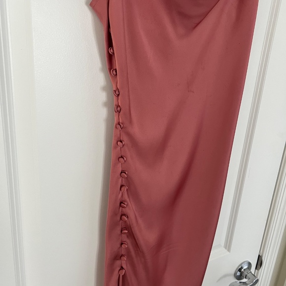 Zara Dusty Pink Elegant Satin Slip Dress with Button high Slit - Picture 5 of 10